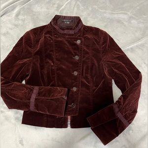 Theory Burgundy Velvet moto Jacket Blazer size 6